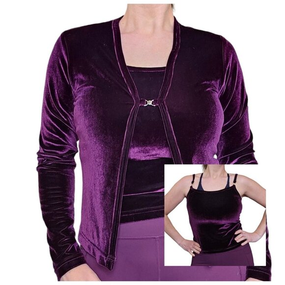 Vintage 90s Womens Medium Purple Velvet Cardigan Sweater Set Stretchy W‎ Tank - Picture 11 of 11